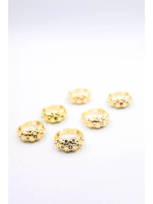 Beta Moda Hub 6'lı Taşlı Yüzük Seti - Altın