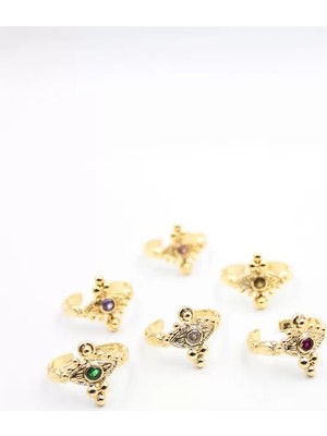 Beta Moda Hub 6'lı Taşlı Yüzük Seti - Altın