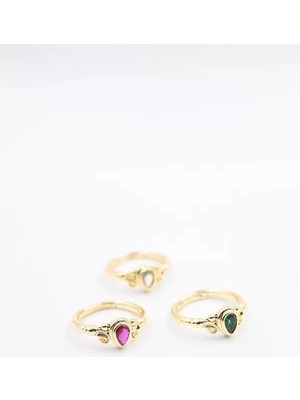 Beta Moda Hub 6'lı Taşlı Yüzük Seti - Altın