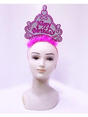 Uravas Store Happy Birthday Neon Pembe Renk Doğum Günü Tacı 24X15 cm