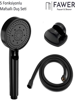 FAWER Faucet & Shower FAWER 5 Fonksiyonlu Siyah Mafsallı Duş Seti Duş Başlığı - 409B