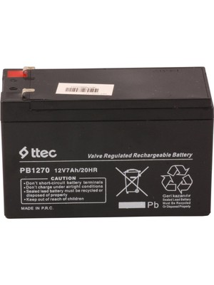 Ttec 12V 7AH-20HR Base Bakımsız Kuru Akü Alarm-Siren için Ups Uygun Değil 1,75 Kg