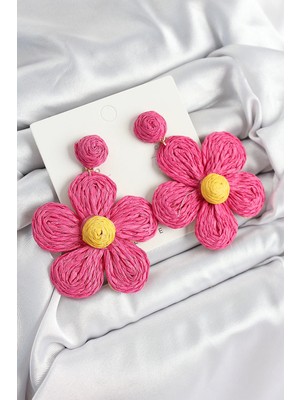 Uravas Store Pirinç Pembe Papatya Model Gold Renk Kadın Hasır Küpe