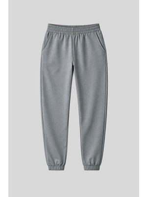 Tommy Life Gri Melanj Cepli Yüksek Bel Rahat Form Lastik Paça Kadın Eşofman Alt - 94583