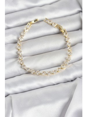 İsingir Shopping Kare Zirkon Taşlı Gold Renk Pirinç Su Yolu Kadın Bileklik