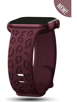 Fibaks Apple Watch 11-10 46MM 49/45/44 mm Uyumlu 9/8/7/6/5/4/3/se/ultra/hk/pro Bordo Leopar Silikon Kordon