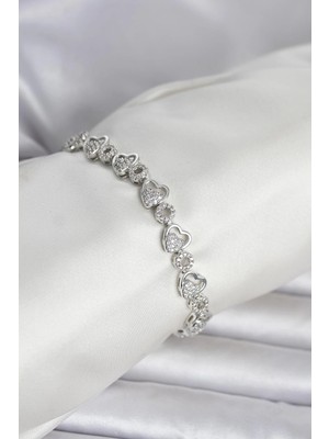 İsingir Shopping Pirinç Gümüş Renk Zirkon Taşlı Model Kadın Bileklik