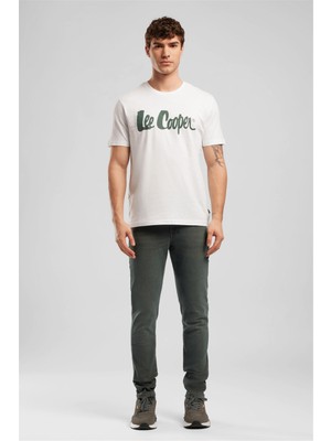 Lee Cooper LONDONLOGO Erkek Regular Fit %100 Pamuk Baskılı Bisiklet Yaka T-Shirt Beyaz