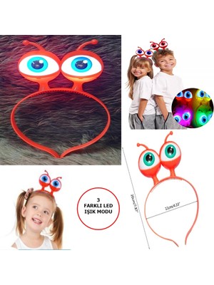 Uravas Store LED Işıklı &amp; Pilli 3 Farklı Modda Yanan Uzaylı Göz Parti Tacı Kırmızı Renk 18X12 C