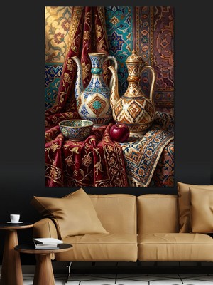 Artmeg Klasik Ibrik ve Meyve Natürmortu Dekoratif Kanvas - Mdf Ahşap Tablo