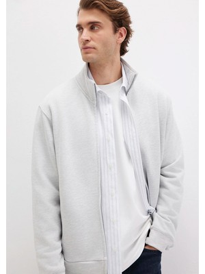Mavi Dik Yaka Fermuarlı Gri Sweatshirt 0S10377-82498