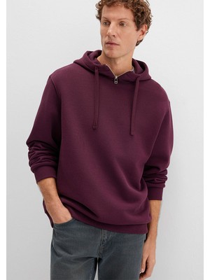 Mavi Fermuar Detaylı Kapüşonlu Bordo Sweatshirt 0S10473-70434