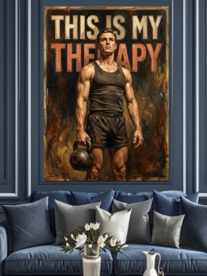 Artmeg Kettlebell Ile Antrenman Yapan Adam Dekoratif Kanvas - Mdf Ahşap Tablo