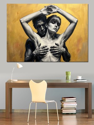 Artmeg Romantik Çift Siyah Beyaz Sanat Dekoratif Kanvas - Mdf Ahşap Tablo