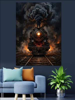 Artmeg Tünelden Çıkan Eski Buharlı Tren Dekoratif Kanvas - Mdf Ahşap Tablo
