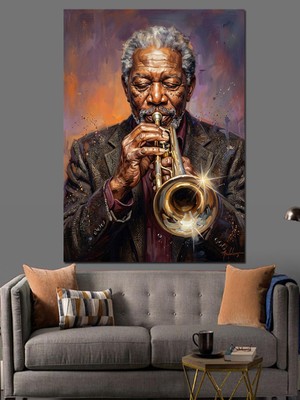 Artmeg Trompet Çalan Yaşlı Müzisyen Portresi Dekoratif Kanvas - Mdf Ahşap Tablo