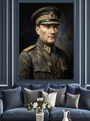Artmeg Atatürk Portresi ve Asil Duruş Dekoratif Kanvas - Mdf Ahşap Tablo