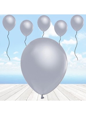 Süsle Bebek ve Parti Metalik Parlak Balon, 30 cm x 10 Adet - Gümüş