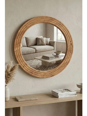 Montesev Ahşap Dekoratif Yuvarlak Ayna MDF Malzemeden Modern Tasarım 43 cm Boyutunda