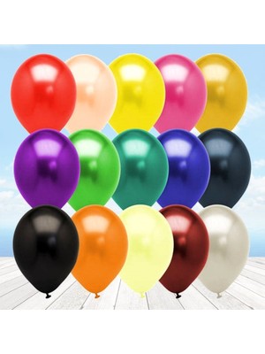 Süsle Bebek ve Parti Metalik Parlak Balon, 30 cm x 10 Adet - Çok Renkli