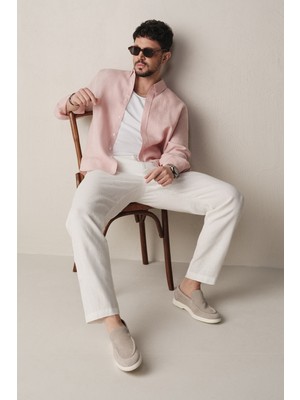 AVVA Erkek Beyaz Beli Lastikli %100 Keten Relaxed Fit Pantolon B003032