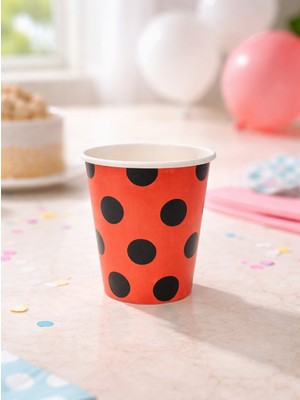 Parti Adresi Karton Bardak Siyah Puantiyeli Kırmızı 8'Li