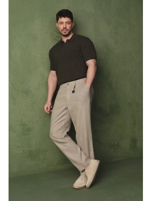 AVVA Erkek Gri Beli Lastikli %100 Keten Relaxed Fit Pantolon B003032