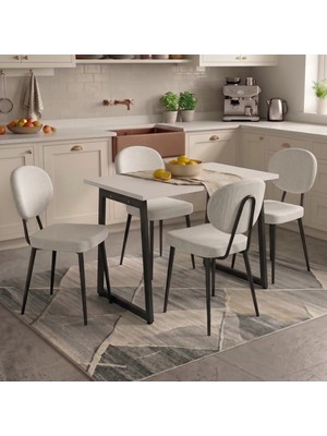 Vilinze Deniz Sandalye Biga Mdf Sabit Metal Ayak Mutfak Masası Takımı - 70X120 cm