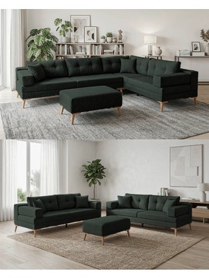 Velura Home & Living Zeri Yataklı Puzzle Modüler Köşe Koltuk Takımı & Köşe Takımı - Koyu Yeşil - 126