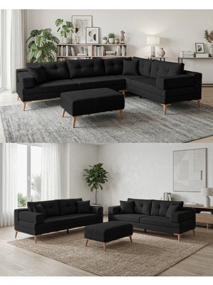 Velura Home & Living Zeri Yataklı Puzzle Modüler Köşe Koltuk Takımı & Köşe Takımı - Siyah - 124