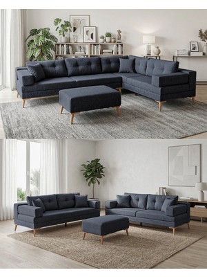 Velura Home & Living Zeri Yataklı Puzzle Modüler Köşe Koltuk Takımı & Köşe Takımı - Koyu Mavi - 118