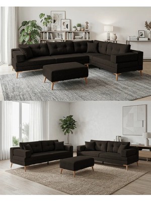 Velura Home & Living Zeri Yataklı Puzzle Modüler Köşe Koltuk Takımı & Köşe Takımı - Koyu Kahve - 169