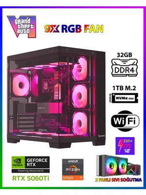 Gamepage GTA-Valo X50 💎  Ryzen 7 5700X 32GB Ram 1TB M.2 Nvme SSD 8GB GDDR7 RTX5060Ti Ekran Kartı Oyuncu Masaüstü Bilgisayarı