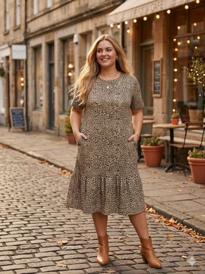 Asel Pijama Kadın Büyük Beden Etek Fırfır Cepli Likralı Penye Viskon Elbise