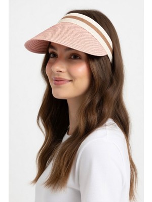 Mollycrush Kadın Pembe Hasır Taç Güneş Koruyucu Vizör | Tessettür Uyumlu Tenis Taç Şapka