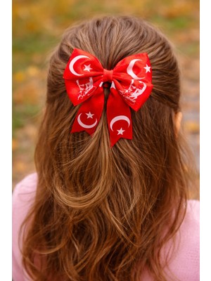 Bymiel Atatürk Temalı Kırmızı Fiyonk Toka – Türk Bayraklı Çocuk Saç Tokası