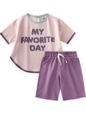 Cigit Biye Garnili Oversize Şortlu Takım 1-7 Yaş Pudra Pembe