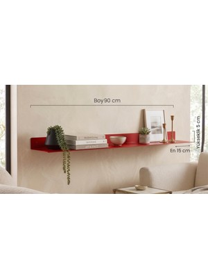 Stilorax 304 Paslanmaz Çelik Duvar Rafı – Dekoratif Metal Raf – Modern Tasarım - 60 x 16 - Kırmızı