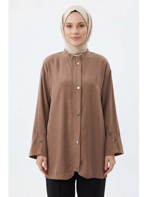 Lale Butik Önü Fermuar ve Çıtçıt Detay Kap Ceket 4445 Sütlü Kahve