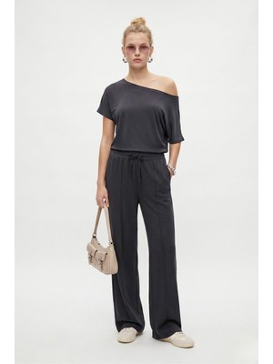 Ritnice Kadın Zeny Modal Touch Kayık Yaka Bel Lastikli Cepli Antrasit Alt Üst Takım