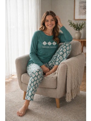 Nisanca Mevsimlik Uzun Kollu %100 Pamuk Kadın Pijama Takımı- Desenli Kadın Pijama