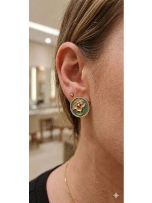 Karma Shop 316L Çelik Mine Işlemeli Vintage Çiçekli Madalyon Küpe
