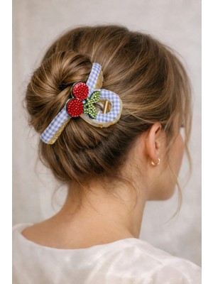 Bymiel Kiraz Detaylı Pötikare Desenli Topuz Tokası