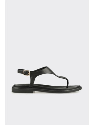 Elle Siyah Deri Kadın Sandalet