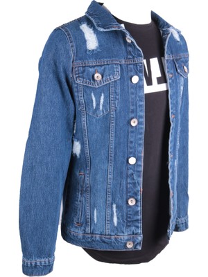 Viking's Line Mavi Denim Lazer Işlemli Erkek Mont S Beden Günlük Kullanım İçin Şık Tasarım