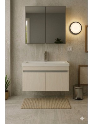 MR CLK Premium 1. Sınıf Mdflam Akça Ağaç Banyo Seti - 80 cm