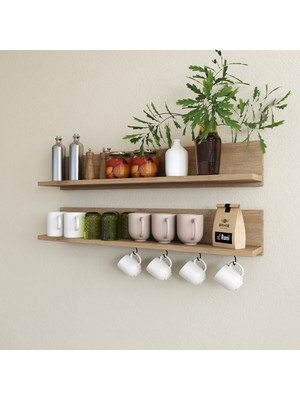 Rani AE106 2'li 4 Askılı Dekoratif Duvar Rafı Sepet Ceviz