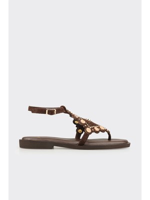 Elle Kahve Deri Kadın Sandalet