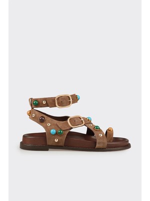 Elle Kahve Deri Kadın Sandalet