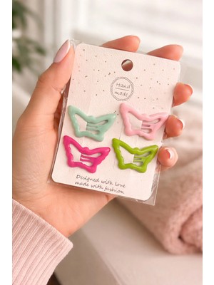 Bymiel Renkli Kelebek Figürlü 4’lü Çıtçıt Toka Seti